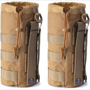 Set of 2 Water Bottles Pouch Bag, Tactical Drawstring Molle Water Bottle Holder